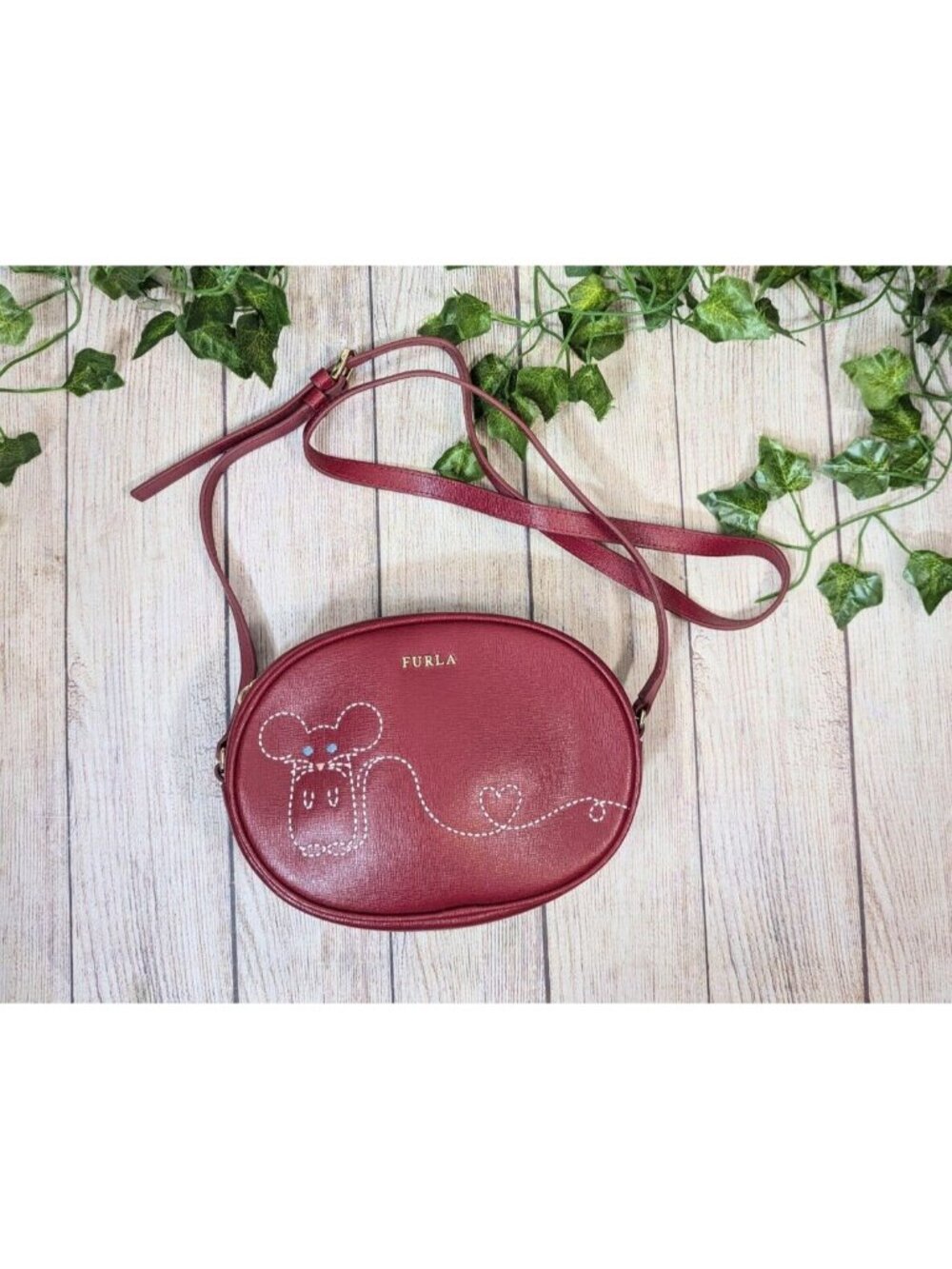 FURLA Women's CARA Mini Crossbody Bag Mouse Purse Maroon Whimsical Fun NWOT